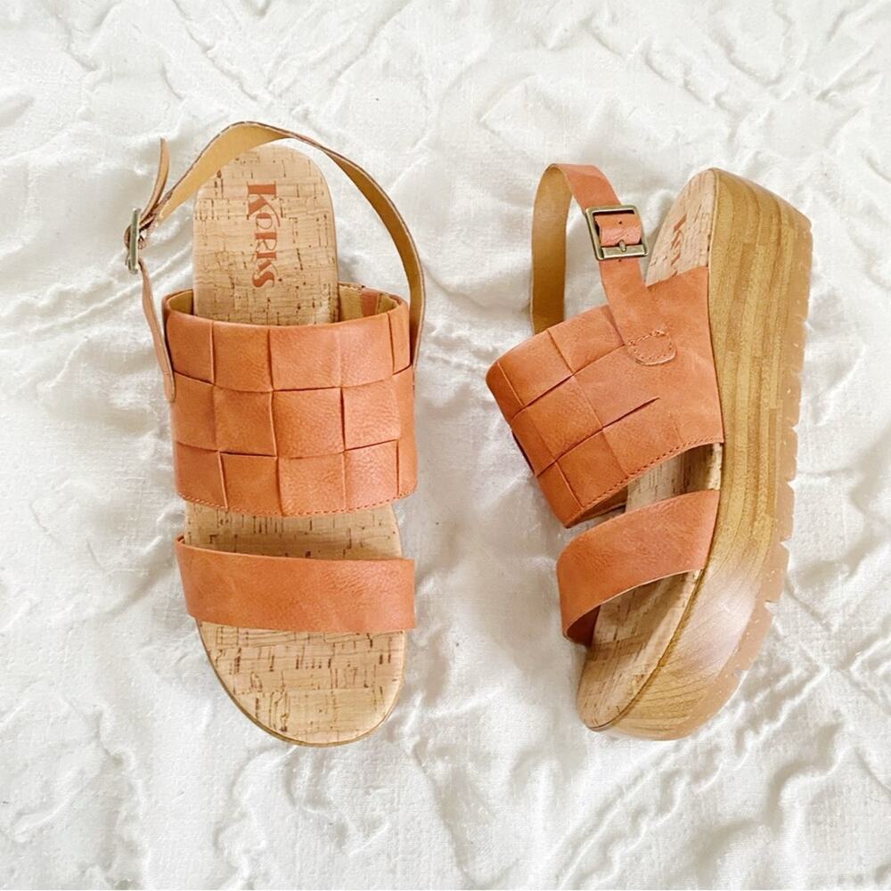 Kork-Ease Women's Woven Leather Wedge Sandals in Peachy Tan - Picture 2 of 6